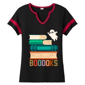 Boooooks Funny Book Ghost Halloween Gift Ladies Halftime Notch Neck Tee