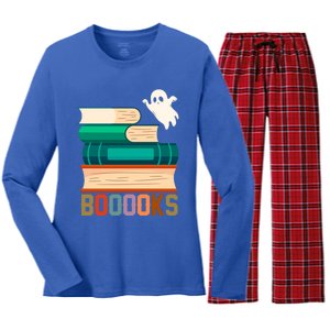 Boooooks Funny Book Ghost Halloween Gift Women's Long Sleeve Flannel Pajama Set 