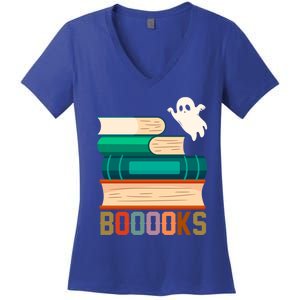 Boooooks Funny Book Ghost Halloween Gift Women's V-Neck T-Shirt