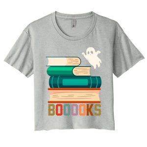 Boooooks Funny Book Ghost Halloween Gift Women's Crop Top Tee