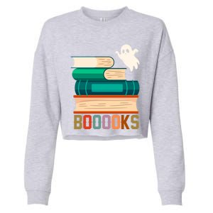 Boooooks Funny Book Ghost Halloween Gift Cropped Pullover Crew