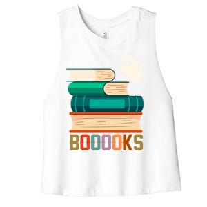 Boooooks Funny Book Ghost Halloween Gift Women's Racerback Cropped Tank