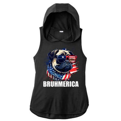 Bruhmerica French Bulldog Usa American Flag Distressed Great Gift Ladies PosiCharge Tri-Blend Wicking Draft Hoodie Tank