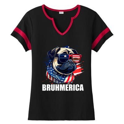 Bruhmerica French Bulldog Usa American Flag Distressed Great Gift Ladies Halftime Notch Neck Tee