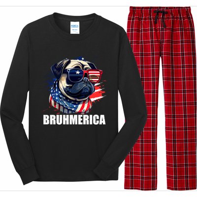 Bruhmerica French Bulldog Usa American Flag Distressed Great Gift Long Sleeve Pajama Set