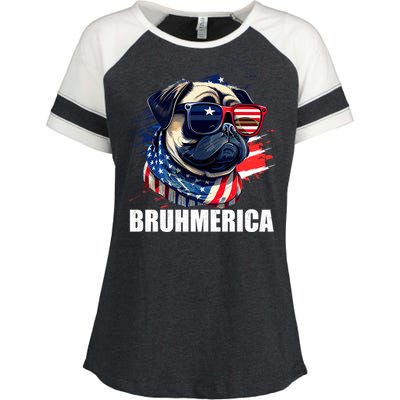 Bruhmerica French Bulldog Usa American Flag Distressed Great Gift Enza Ladies Jersey Colorblock Tee