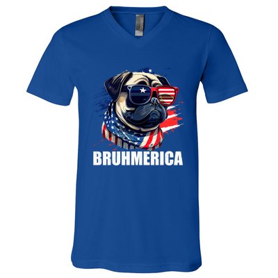 Bruhmerica French Bulldog Usa American Flag Distressed Great Gift V-Neck T-Shirt