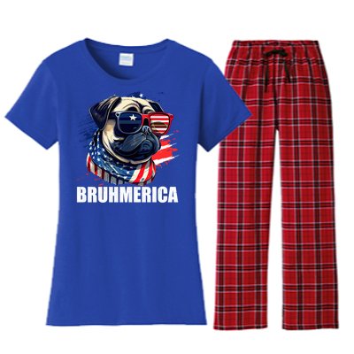 Bruhmerica French Bulldog Usa American Flag Distressed Great Gift Women's Flannel Pajama Set