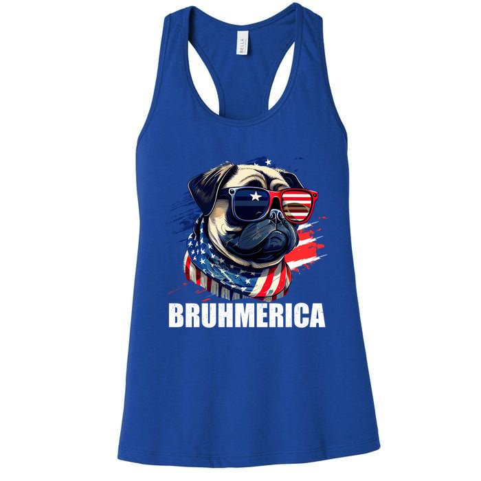 Bruhmerica French Bulldog Usa American Flag Distressed Great Gift Women's Racerback Tank