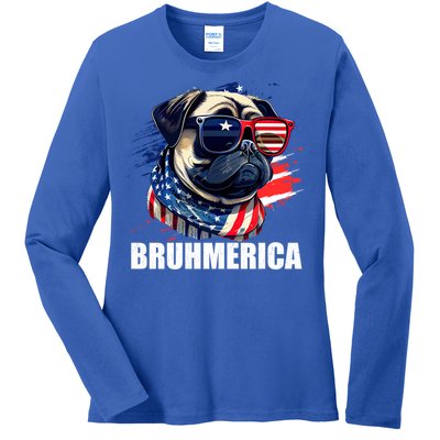 Bruhmerica French Bulldog Usa American Flag Distressed Great Gift Ladies Long Sleeve Shirt