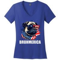 Bruhmerica French Bulldog Usa American Flag Distressed Great Gift Women's V-Neck T-Shirt