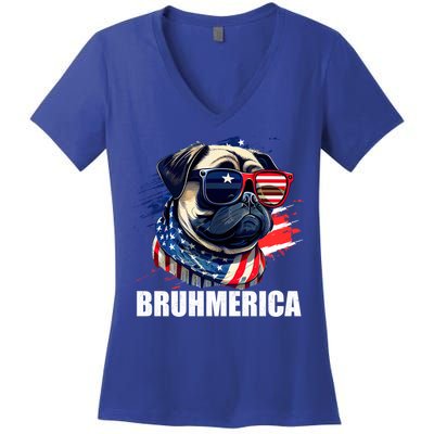 Bruhmerica French Bulldog Usa American Flag Distressed Great Gift Women's V-Neck T-Shirt