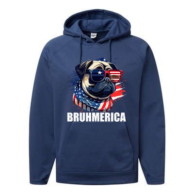 Bruhmerica French Bulldog Usa American Flag Distressed Great Gift Performance Fleece Hoodie