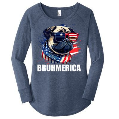 Bruhmerica French Bulldog Usa American Flag Distressed Great Gift Women's Perfect Tri Tunic Long Sleeve Shirt