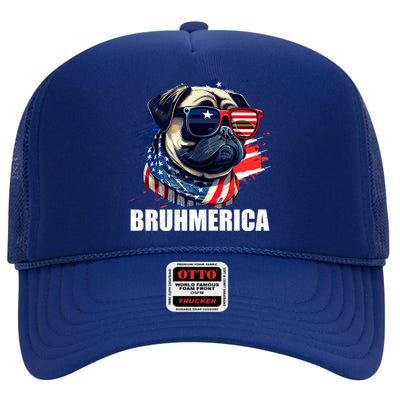 Bruhmerica French Bulldog Usa American Flag Distressed Great Gift High Crown Mesh Back Trucker Hat