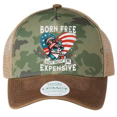 Born Free But Now IM Expensive Funny Mom Bun Cat July 4th Legacy Tie Dye Trucker Hat