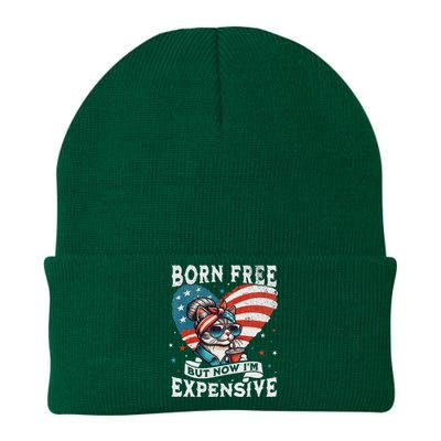 Born Free But Now IM Expensive Funny Mom Bun Cat July 4th Knit Cap Winter Beanie