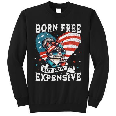 Born Free But Now IM Expensive Funny Mom Bun Cat July 4th Sweatshirt