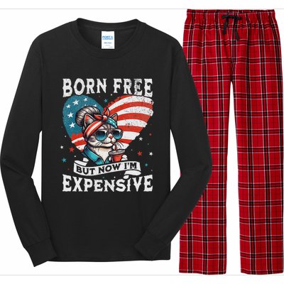 Born Free But Now IM Expensive Funny Mom Bun Cat July 4th Long Sleeve Pajama Set