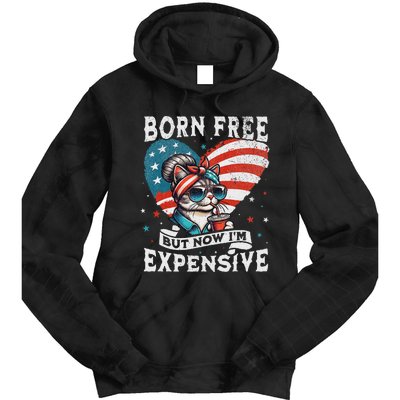 Born Free But Now IM Expensive Funny Mom Bun Cat July 4th Tie Dye Hoodie