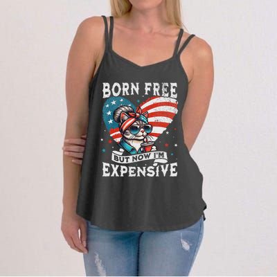 Born Free But Now IM Expensive Funny Mom Bun Cat July 4th Women's Strappy Tank