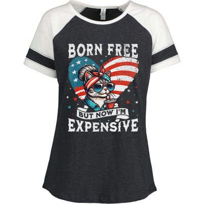 Born Free But Now IM Expensive Funny Mom Bun Cat July 4th Enza Ladies Jersey Colorblock Tee