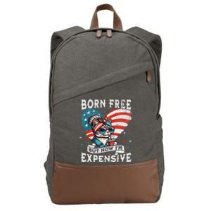 Born Free But Now IM Expensive Funny Mom Bun Cat July 4th Cotton Canvas Backpack