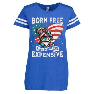 Born Free But Now IM Expensive Funny Mom Bun Cat July 4th Enza Ladies Jersey Football T-Shirt