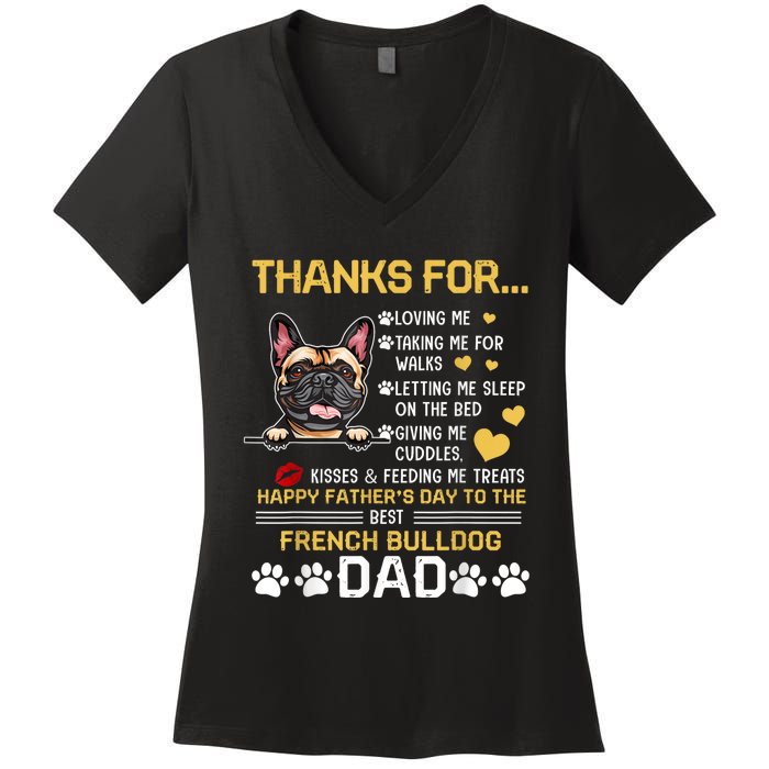 Best French Bulldog Dog Dad Lover Happy Fathers Day Women's V-Neck T-Shirt