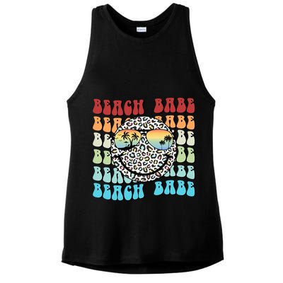 Beach Funny Babe Summer Retro Vacation Beach And Summer Leopard Ladies PosiCharge Tri-Blend Wicking Tank