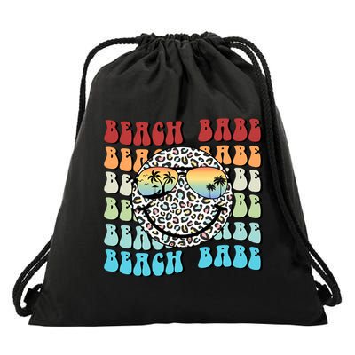 Beach Funny Babe Summer Retro Vacation Beach And Summer Leopard Drawstring Bag
