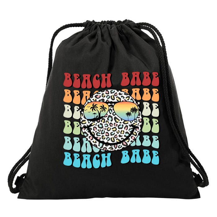 Beach Funny Babe Summer Retro Vacation Beach And Summer Leopard Drawstring Bag
