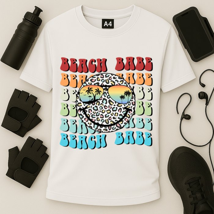 Beach Funny Babe Summer Retro Vacation Beach And Summer Leopard Cooling Performance Crew T-Shirt
