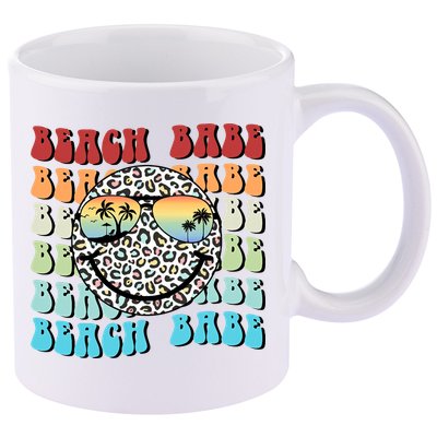 Beach Funny Babe Summer Retro Vacation Beach And Summer Leopard 11oz C Handle Ceramic Mug