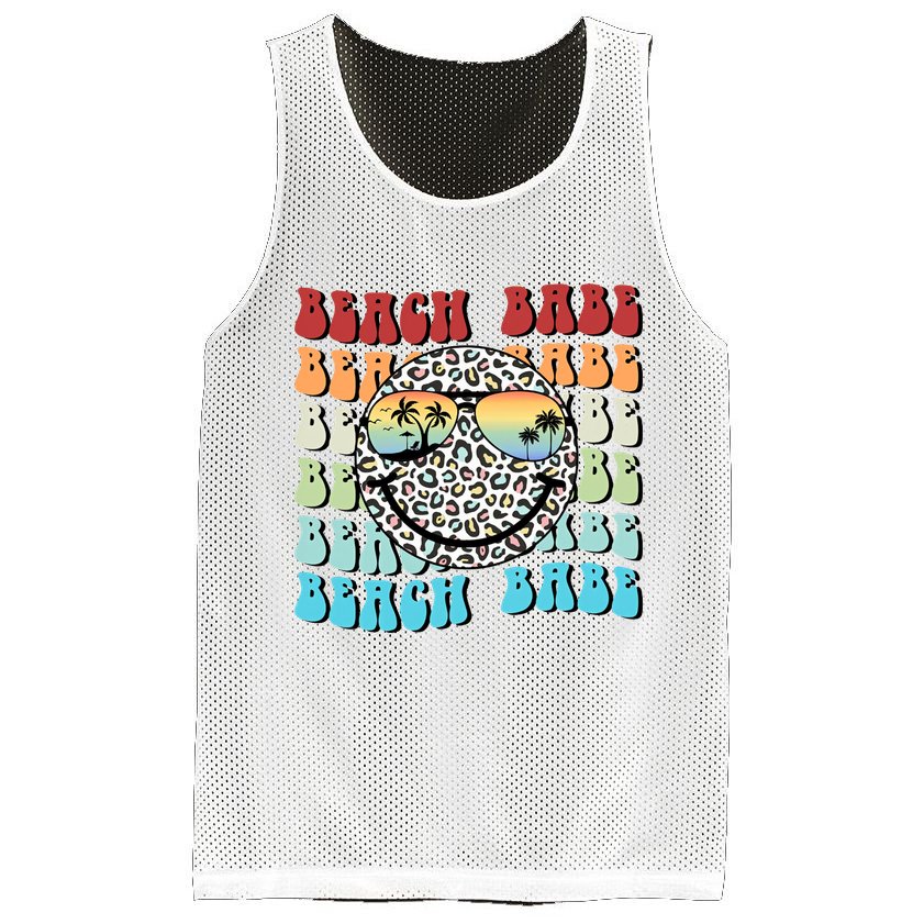 Beach Funny Babe Summer Retro Vacation Beach And Summer Leopard Mesh Reversible Basketball Jersey Tank