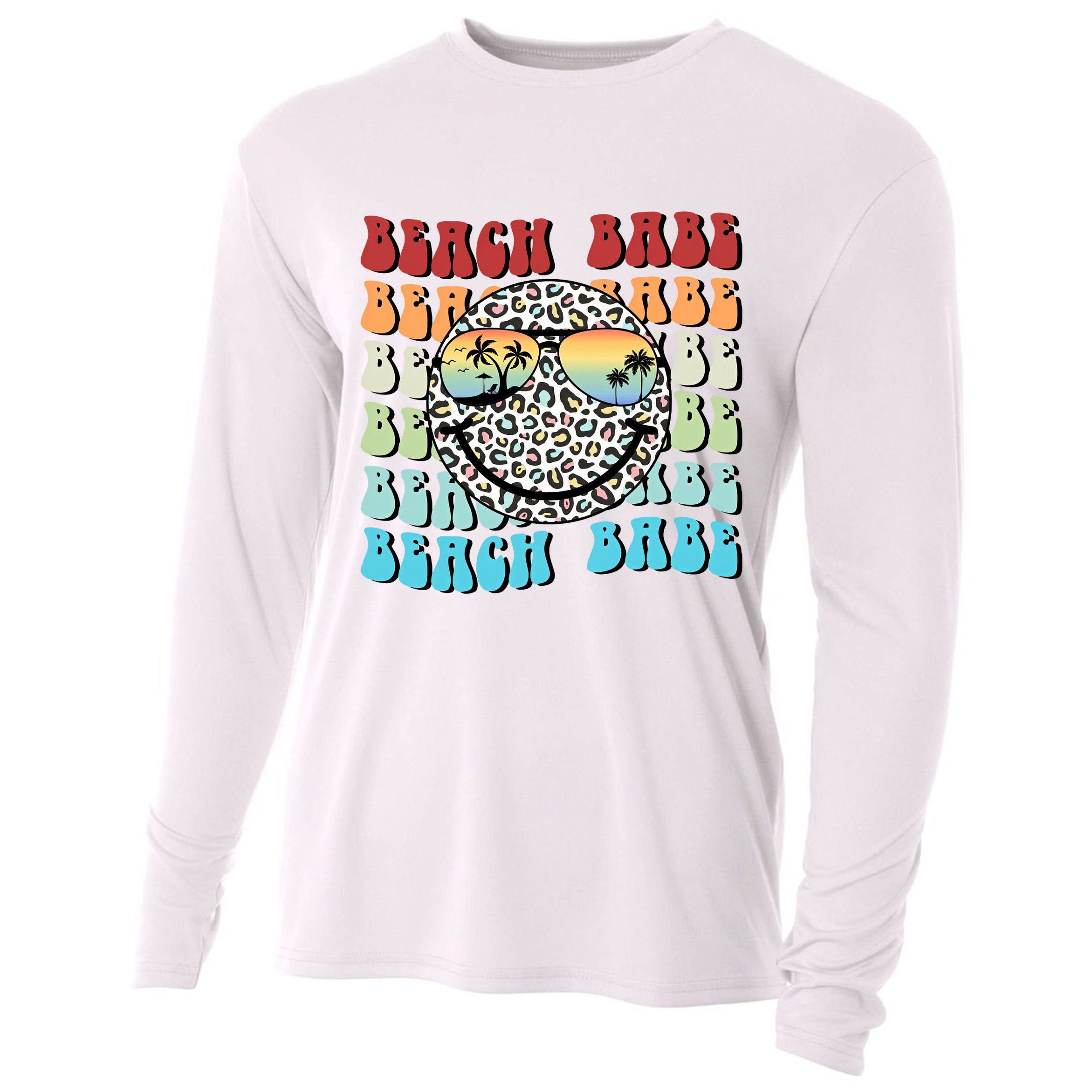 Beach Funny Babe Summer Retro Vacation Beach And Summer Leopard Cooling Performance Long Sleeve Crew