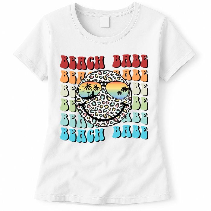 Beach Funny Babe Summer Retro Vacation Beach And Summer Leopard Womens T-Shirt