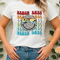 Beach Funny Babe Summer Retro Vacation Beach And Summer Leopard Womens T-Shirt
