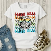 Beach Funny Babe Summer Retro Vacation Beach And Summer Leopard Womens T-Shirt