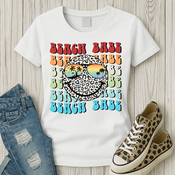 Beach Funny Babe Summer Retro Vacation Beach And Summer Leopard Womens T-Shirt