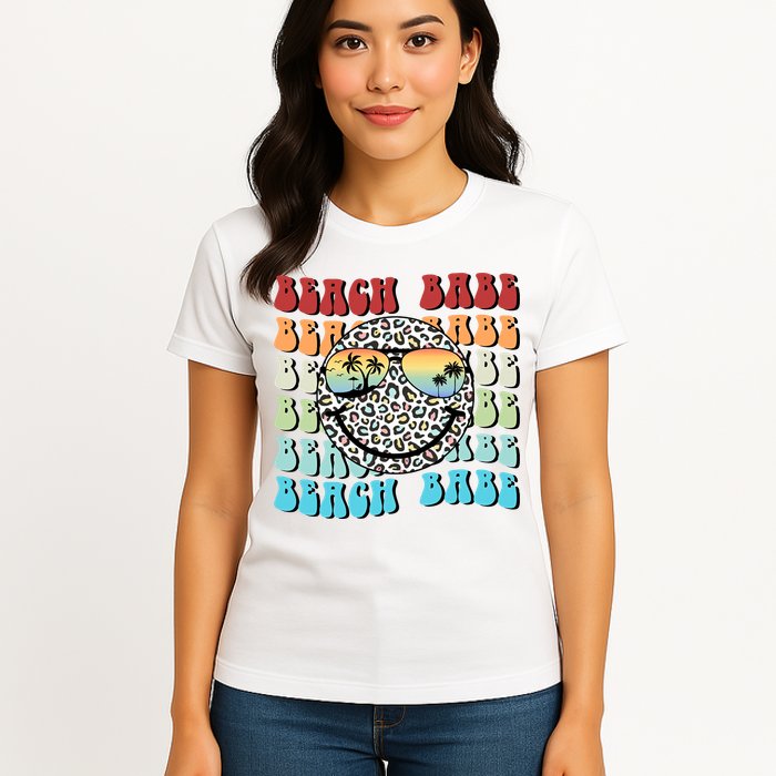 Beach Funny Babe Summer Retro Vacation Beach And Summer Leopard Womens T-Shirt