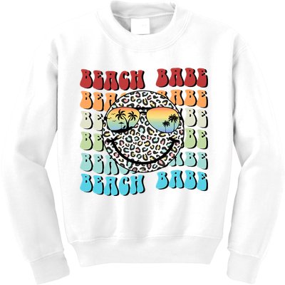 Beach Funny Babe Summer Retro Vacation Beach And Summer Leopard Kids Sweatshirt
