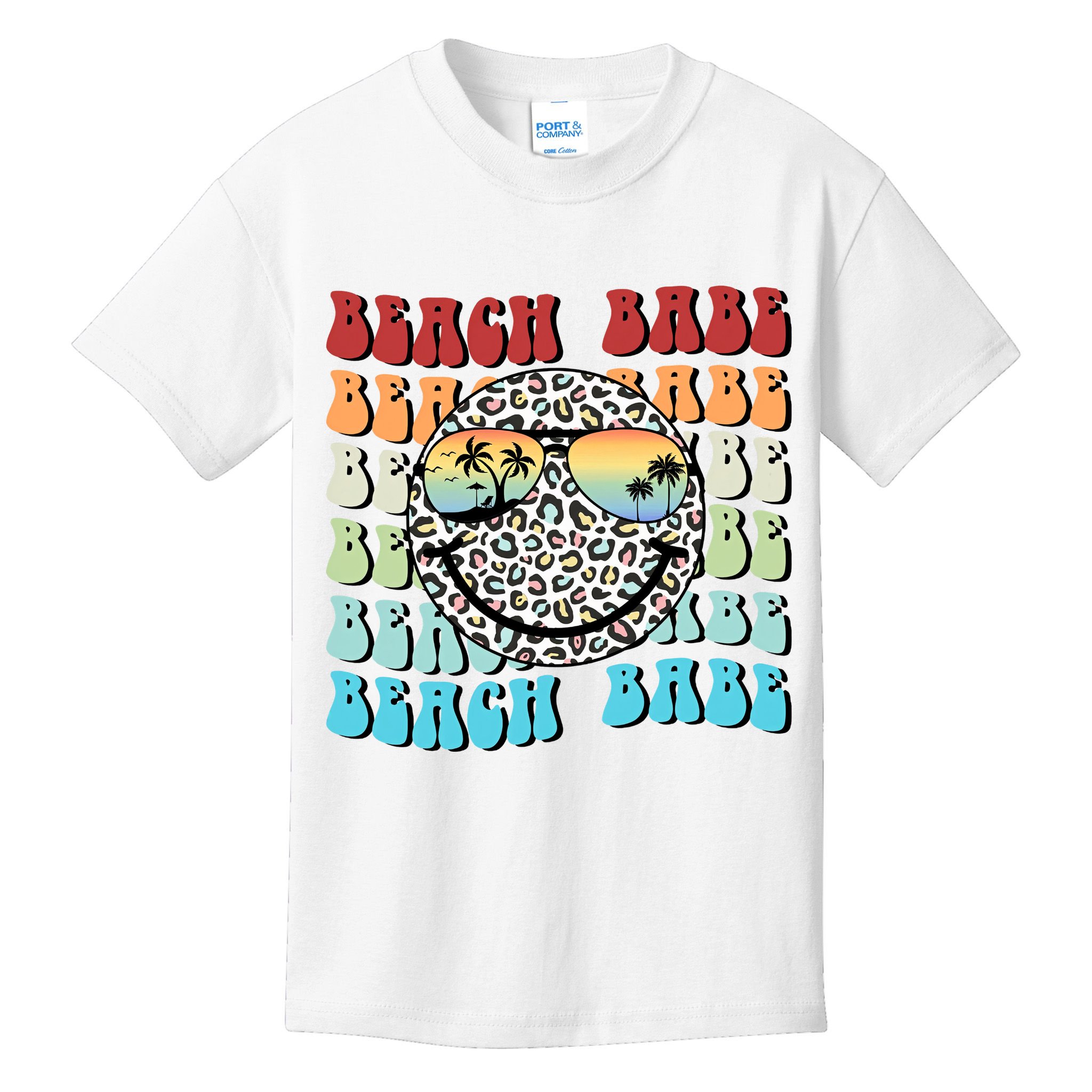 Beach Funny Babe Summer Retro Vacation Beach And Summer Leopard Kids T-Shirt