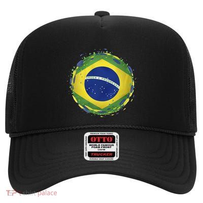 Brazil Flag High Crown Mesh Back Trucker Hat