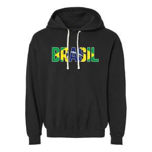 Brasil Flag Brazilian Soccer Fan Garment-Dyed Fleece Hoodie