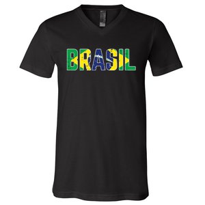 Brasil Flag Brazilian Soccer Fan V-Neck T-Shirt