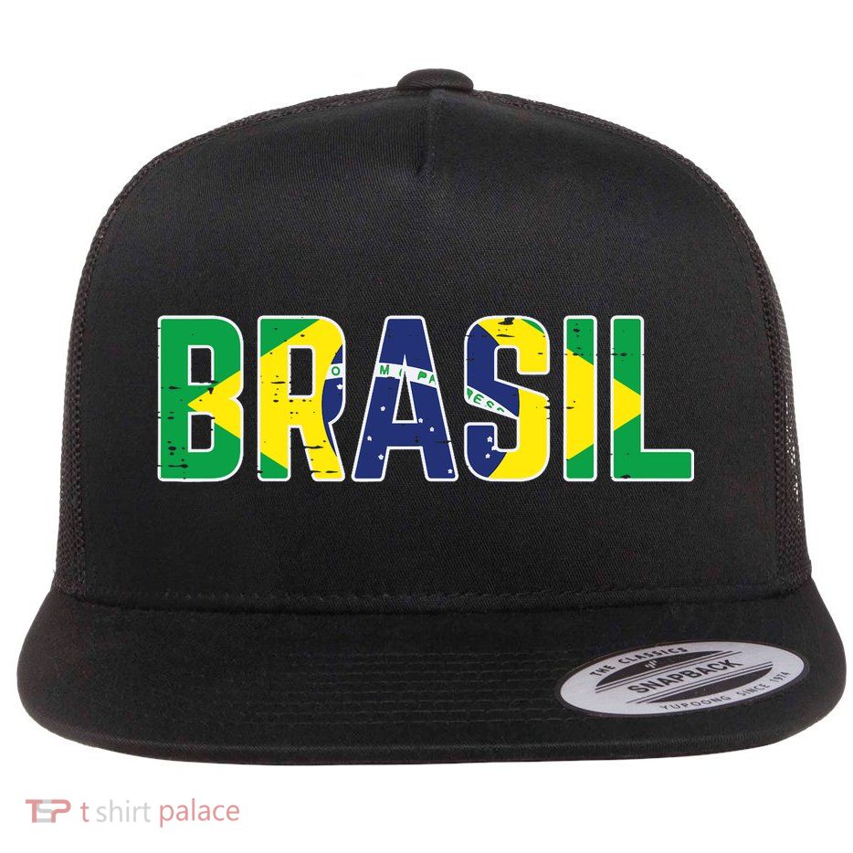 Brasil Flag Brazilian Soccer Fan Flat Bill Trucker Hat