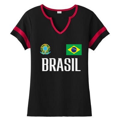 Brasil Flag Brazil Football Soccer Fan Ladies Halftime Notch Neck Tee