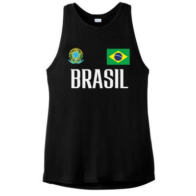 Brasil Flag Brazil Football Soccer Fan Ladies PosiCharge Tri-Blend Wicking Tank