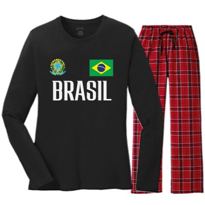 Brasil Flag Brazil Football Soccer Fan Women's Long Sleeve Flannel Pajama Set 